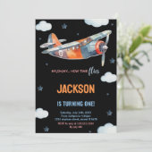 Zwart Oranje Vliegtuig Verjaardagsuitnodigingen Kaart (Staand voorkant)