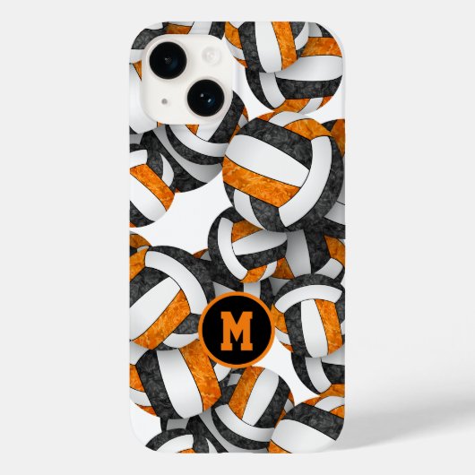 Zwart oranje volleybal, monogrammen meisjes Case-Mate iPhone case (Achterkant)