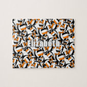 Zwart oranje volleybalteam kleuren naam kind legpuzzel (Horizontaal)