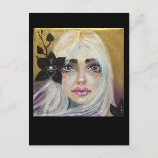 Zwart orchidee meisje, originele kunst briefkaart (Voorkant)