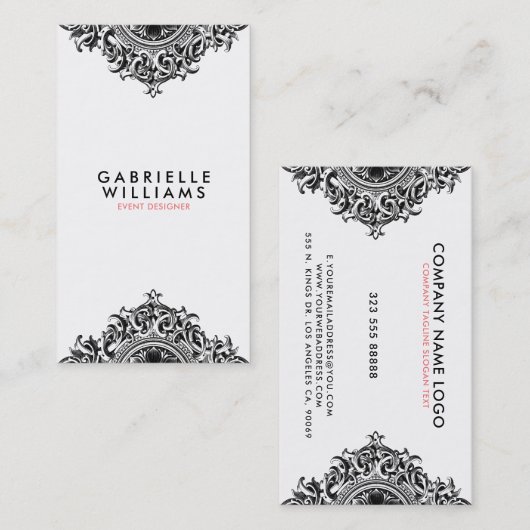 , zwart ornament ontwerp visitekaartje (Voorkant / Achterkant)