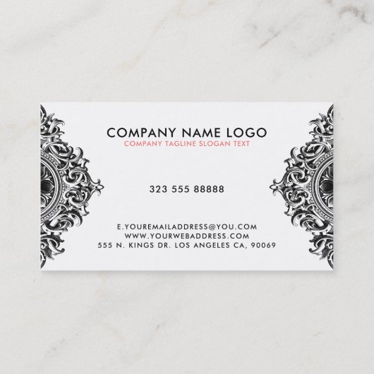 , zwart ornament ontwerp visitekaartje (Achterkant)