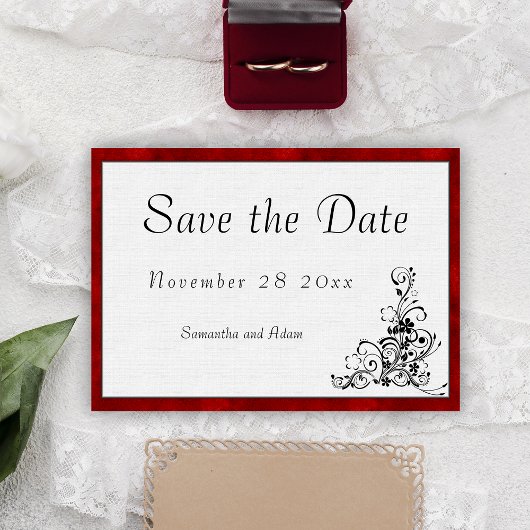 Zwart  Ornament, Rood Fluweel Sla de datum op Save The Date