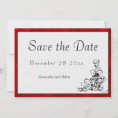 Zwart  Ornament, Rood Fluweel Sla de datum op Save The Date (Voorkant)