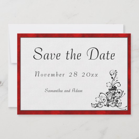 Zwart  Ornament, Rood Fluweel Sla de datum op Save The Date (Voorkant)