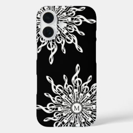 Zwart Ornamental Treble Clef Monogram iPhone 16 Hoesje