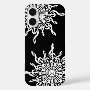Zwart Ornamental Treble Clef Monogram iPhone 16 Hoesje