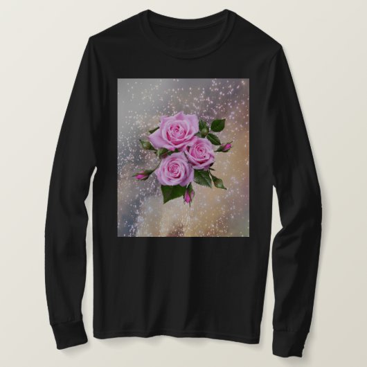 Zwart overhemd met lange mouwen en rozen t-shirt (Design voorkant)