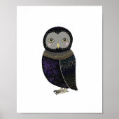 Zwart Owl Blue Feather Poster van MiKa Art (Voorkant)