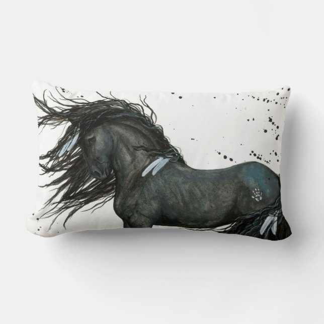 Zwart paard door Bihrle Pillow Kussen (Voorkant)