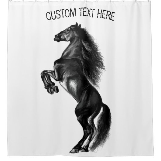 Zwart Paard Douchegordijn met aangepaste tekst (Voorkant)
