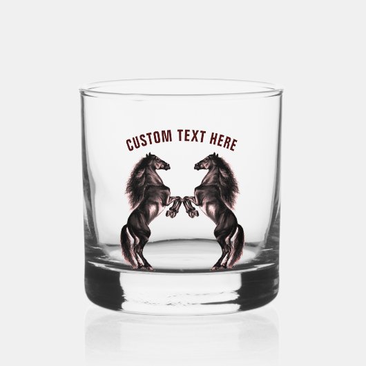 Zwart paard en aangepaste tekst gepersonaliseerd whisky glas (Achterkant)