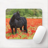 Zwart Paard en Klaprozen  Muismat (Met muis)
