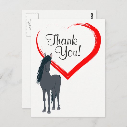  zwart paard en rood hart dank u briefkaart (Voorkant / Achterkant)
