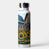  zwart paard en rustieke schuur met zonnebloemen waterfles (Rechts)