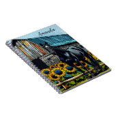  zwart paard en zonnebloemen gepersonaliseerd notitieboek (Rechterzijde)