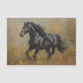 Zwart Paard Galloping Gouden Achtergrond Decoupage Tissuepapier (Voorkant)