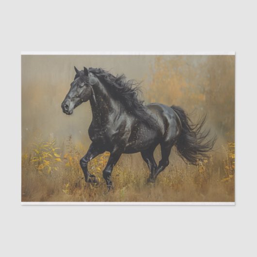 Zwart Paard Galloping Gouden Achtergrond Decoupage Tissuepapier (Voorkant)