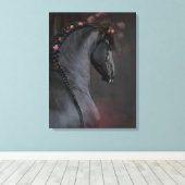 Zwart paard - gewikkeld canvas afdruk (Insitu (Houten vloer))