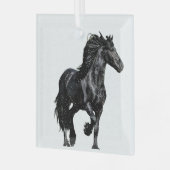 Zwart paard glas ornament (Voorkant links)