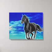 Zwart paard in de wind gewikkeld canvas (Voorkant)