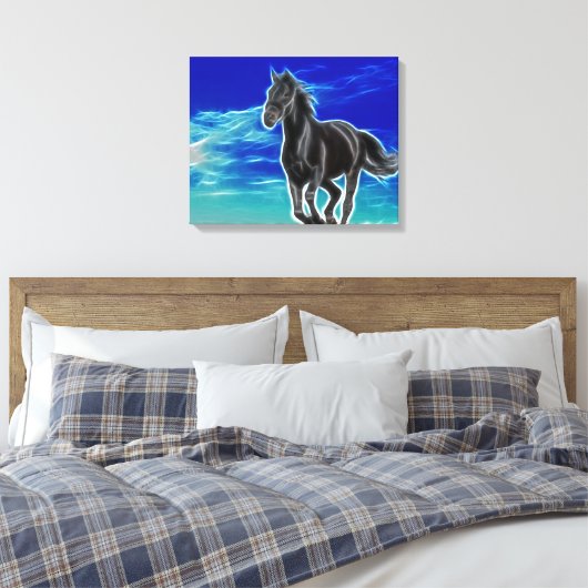 Zwart paard in de wind gewikkeld canvas (Insitu (Slaapkamer))