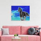 Zwart paard in de wind gewikkeld canvas (Insitu (Woonkamer))