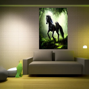 Zwart paard in het voorste AI Art Poster