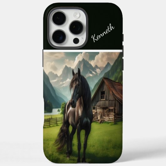 Zwart Paard in Mountain Meadow Case-Mate iPhone Case (Achterkant)