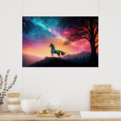 Zwart paard in vibrant Mountain Landscape Poster (Keuken)