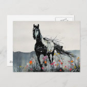 Zwart Paard in Wildbloemen Briefkaart (Voorkant / Achterkant)