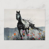 Zwart Paard in Wildbloemen Briefkaart (Voorkant)