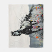 Zwart Paard in Wildbloemen Fleece Deken (Voorkant)