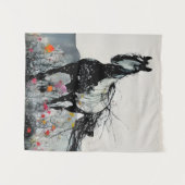 Zwart Paard in Wildbloemen Wandkleed (Voorkant (horizontaal))