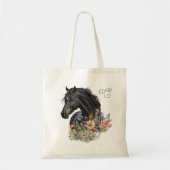 Zwart paard in Wildflowers Monogrammed Tote Bag (Voorkant)