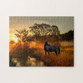 Zwart paard in zonsopgang legpuzzel (Horizontaal)