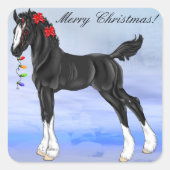 Zwart Paard Kerst Vierkante Sticker (Voorkant)