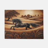 Zwart Paard Lederen Deurmat (Voorkant)