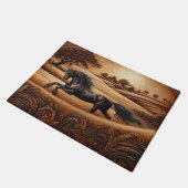 Zwart Paard Lederen Deurmat (Schuin)