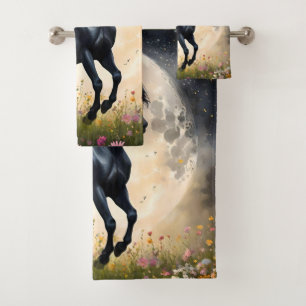 Zwart Paard Maan Bloemveld, Bad Handdoek