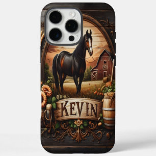 Zwart Paard met de naam Kevin iPhone 16 Pro Max Hoesje