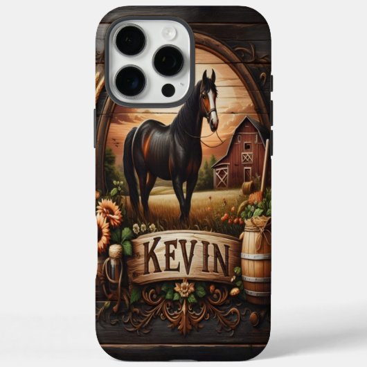Zwart Paard met de naam Kevin Case-Mate iPhone Case (Achterkant)