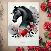 Zwart paard met hart en Valentijnsdag Feestdagen Kaart