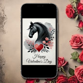 Zwart paard met hart en Valentijnsdag Feestdagen Kaart