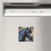 Zwart paard met iriserende manen magneet (Insitu (Vaatwasser))