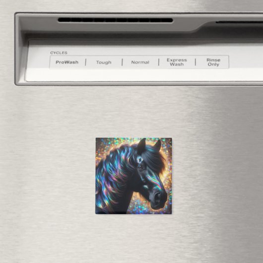 Zwart paard met iriserende manen magneet (Insitu (Vaatwasser))