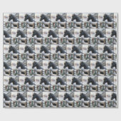 Zwart paard met kerstkrans cadeaupapier (Vlak)