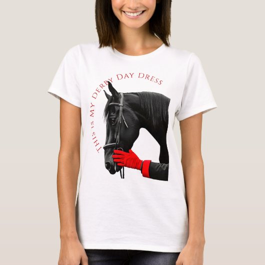 Zwart paard met rode handschoen en Derby Day T-shirt (Voorkant)