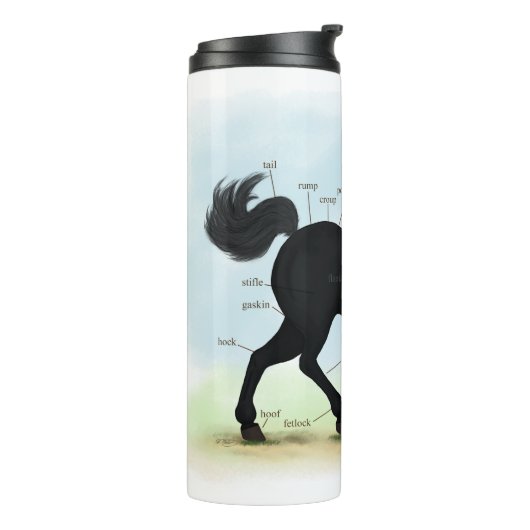 Zwart paard met ster- en Sockanatomigram Thermosbeker (Gedraaid links)