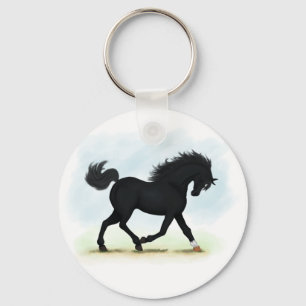 Zwart paard met ster en sok (zwarte schoonheid) sleutelhanger